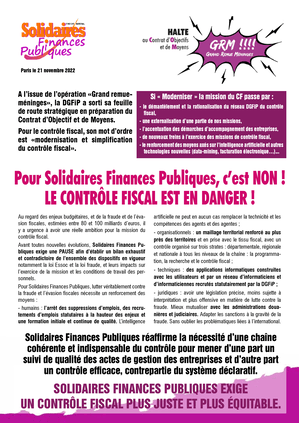 Pour Solidaires Finances Publiques, c’est NON ! Le contrôle fiscal est en danger !